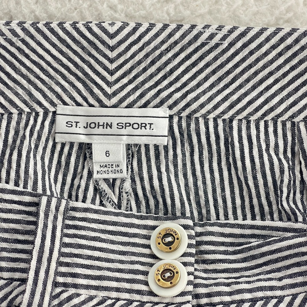St. John Sport Wide-Leg Crop Pants Womens Size 6 Gray White Stripe VTG Casual - Picture 14 of 16